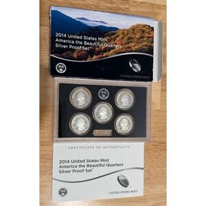 2014 US Mint America the Beautiful Quarters Silver Proof Set with COA Box